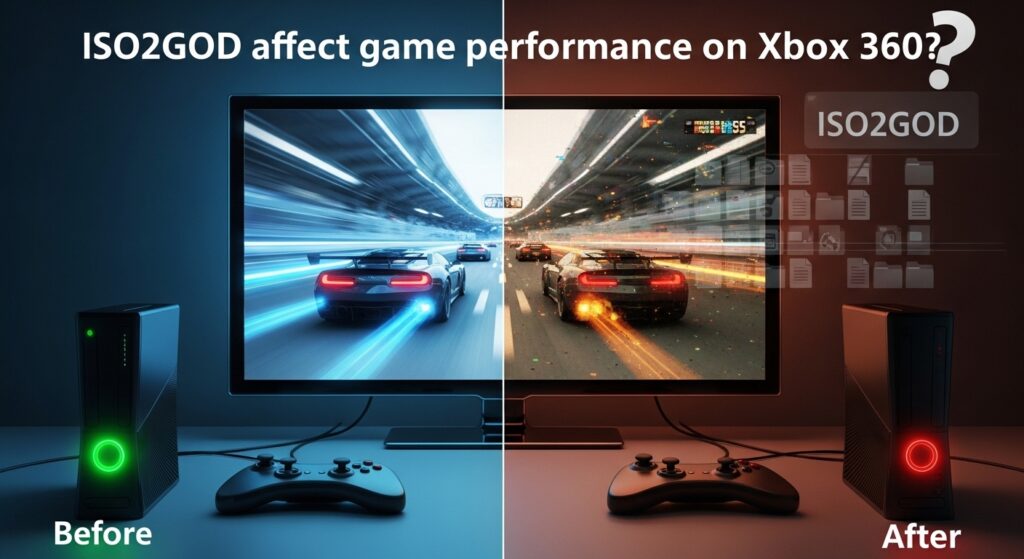 Does ISO2GOD affect game performance on Xbox 360